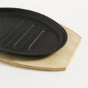 FUENTE DE HIERRO OVAL BASE DE MADERA 27,5 X 17 CM