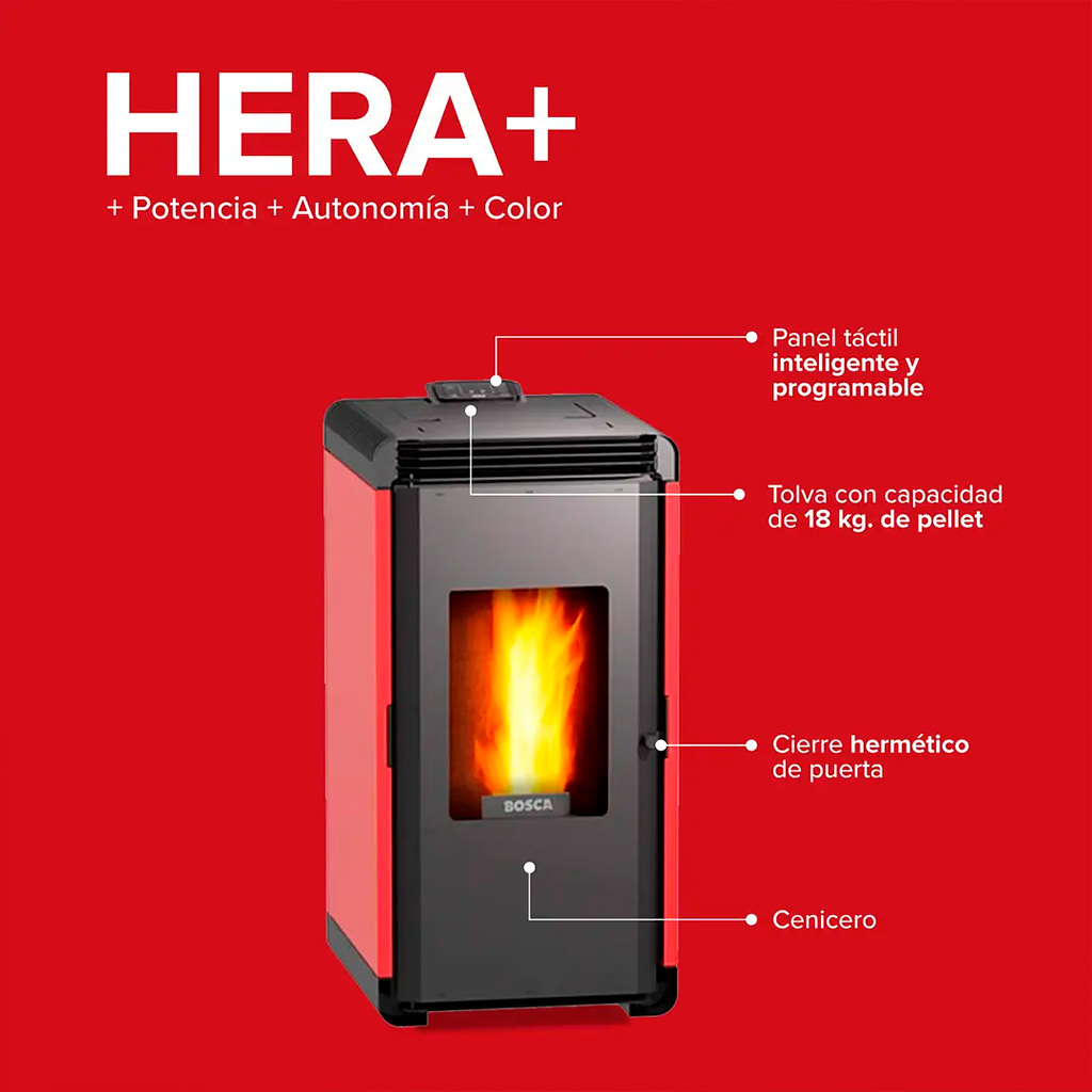 Calefactor alto rendimiento a pellet Hera+ Rojo
