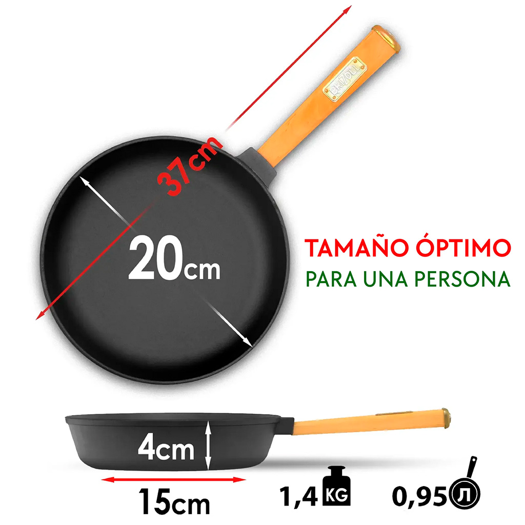 Sartén de hierro fundido mango de madera 20cm - Brizoll
