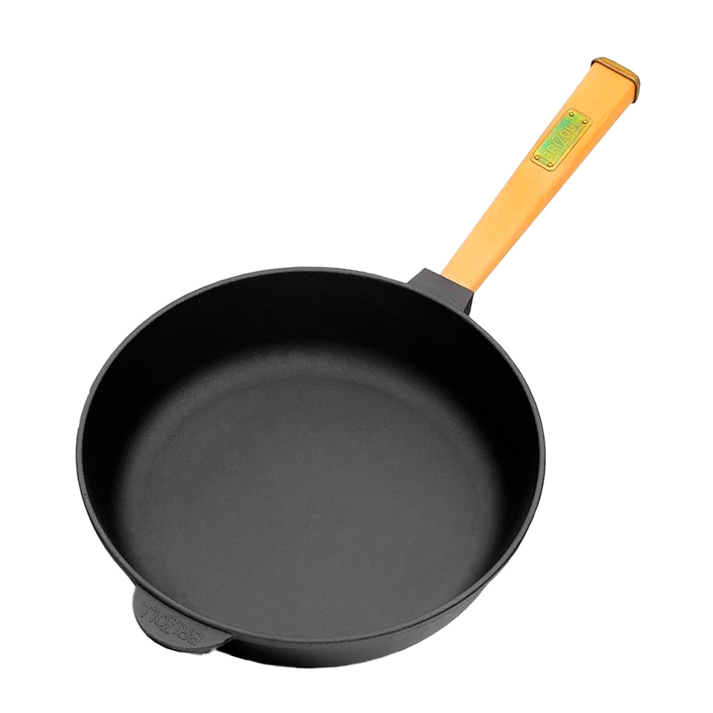 Sarten hierro fundido hondo mango madera 28 cm