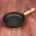 Sartén grill hierro fundido mango madera 26 cm