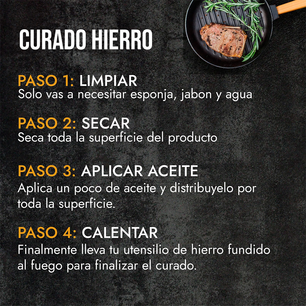 Sartén grill hierro fundido mango madera 26 cm