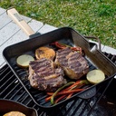 Sartén grill cuadrado, plancha hierro fundido mango madera 26 cm