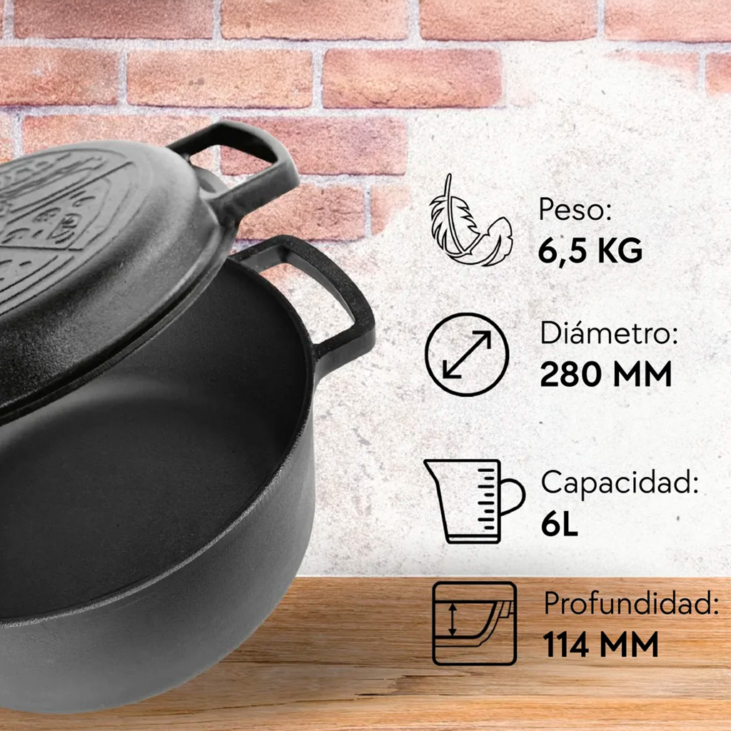 Cacerola hierro fundido 6 lts con tapa sárten