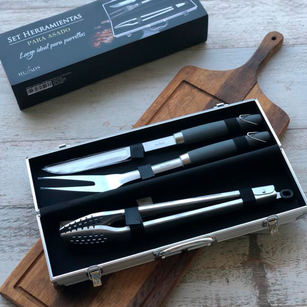 Set herramientas asador inox maletin 4 piezas