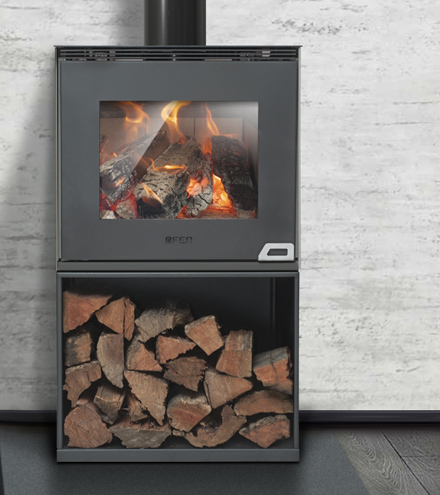 Calefactor alto rendimiento, estufa, a leña Brenn con soporte leñero - Öfen