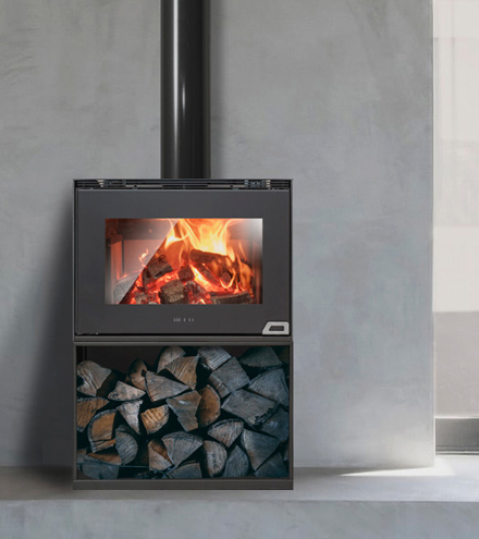 Calefactor alto rendimiento, estufa a leña Holz con soporte leñero - Öfen