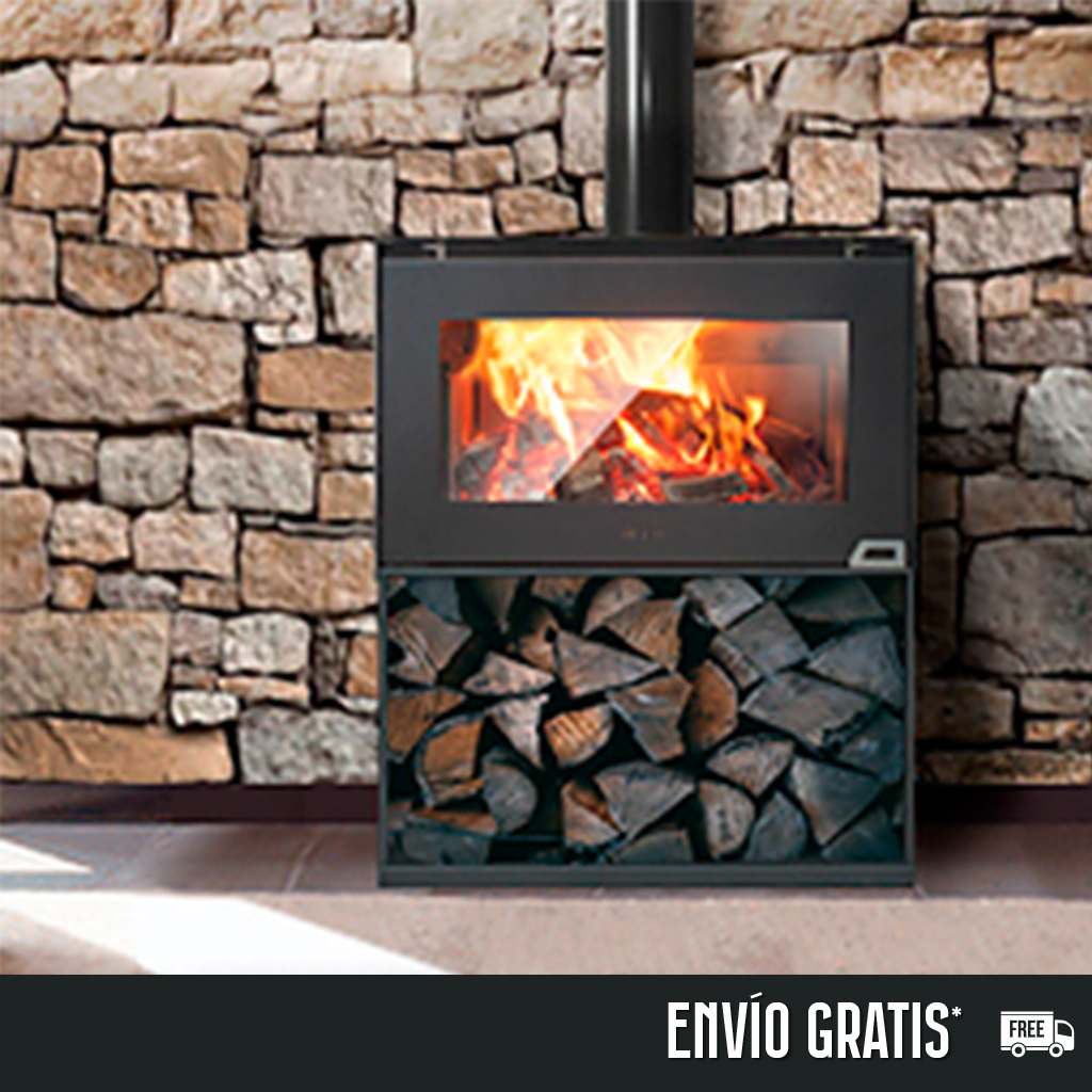 Calefactor alto rendimiento, estufa, a leña Borke con soporte leñero - Öfen