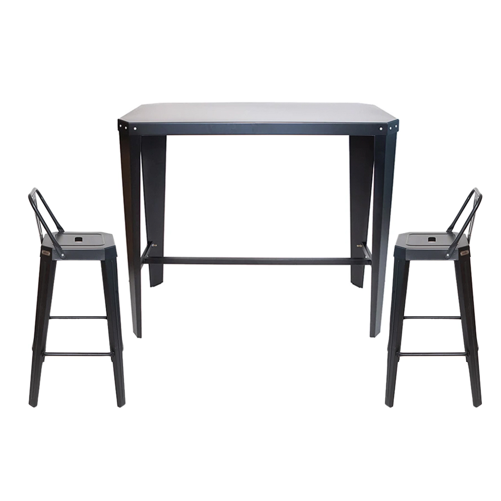 Combo mesa alta runko 120 + 2 banqueta runko 73 negra con respaldo - Tromen