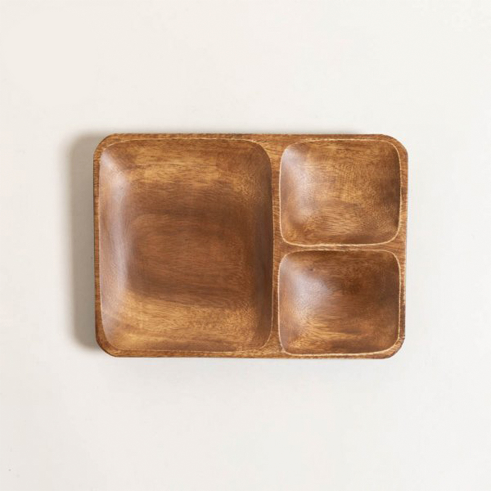 Bandeja acacia rectangular de 3 divisiones manila black 25,5x19 cm