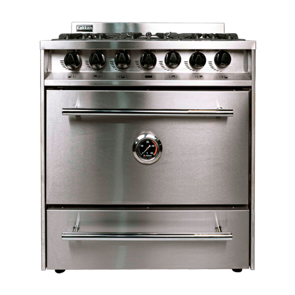 Cocina industrial con puerta de acero y 6 hornallas 76cm - Kokken