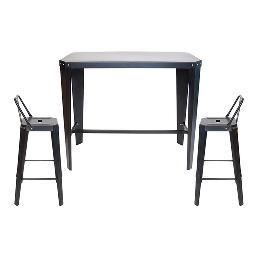 [TR366] Combo mesa alta runko 120 + 2 banqueta runko 73 negra con respaldo - Tromen