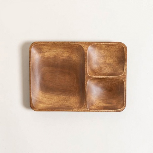 [MIS014] Bandeja acacia rectangular de 3 divisiones manila black 25,5x19 cm