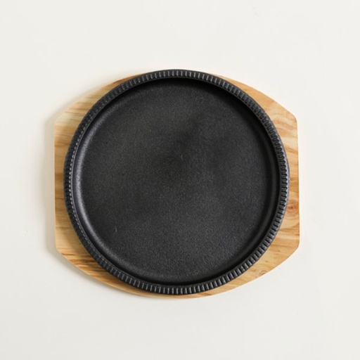 [MIS023] Fuente de hierro lisa redonda base de bamboo 27 x 2,5 cm