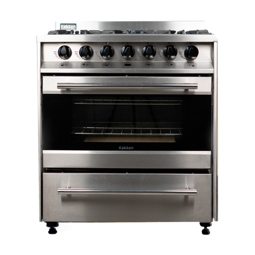 [KOK014] Cocina industrial con puerta de vidrio y 6 hornallas 76cm - Kokken