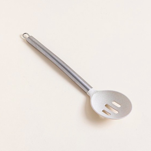 [MIS037] Cuchara acanalada de plástico beige y mango de acero 34cm