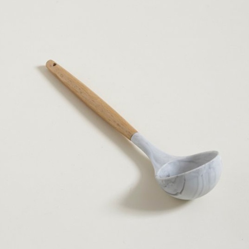 [MIS042] Cucharón de silicona símil mármol mango de madera 31cm