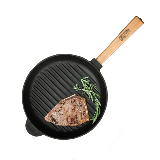 [BRI004] Sarten grill hierro fundido mango madera 26 cm