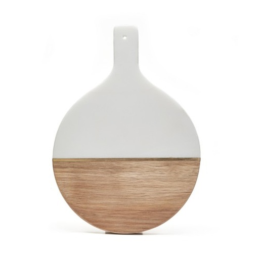 [AXN055] Tabla redonda con mango, mármol blanco y Acacia