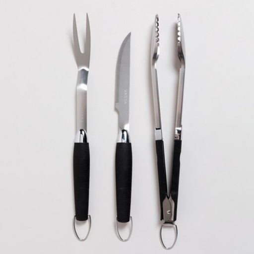 [MIS056] Juego parrillero / Set herramientas triple asado mango negro